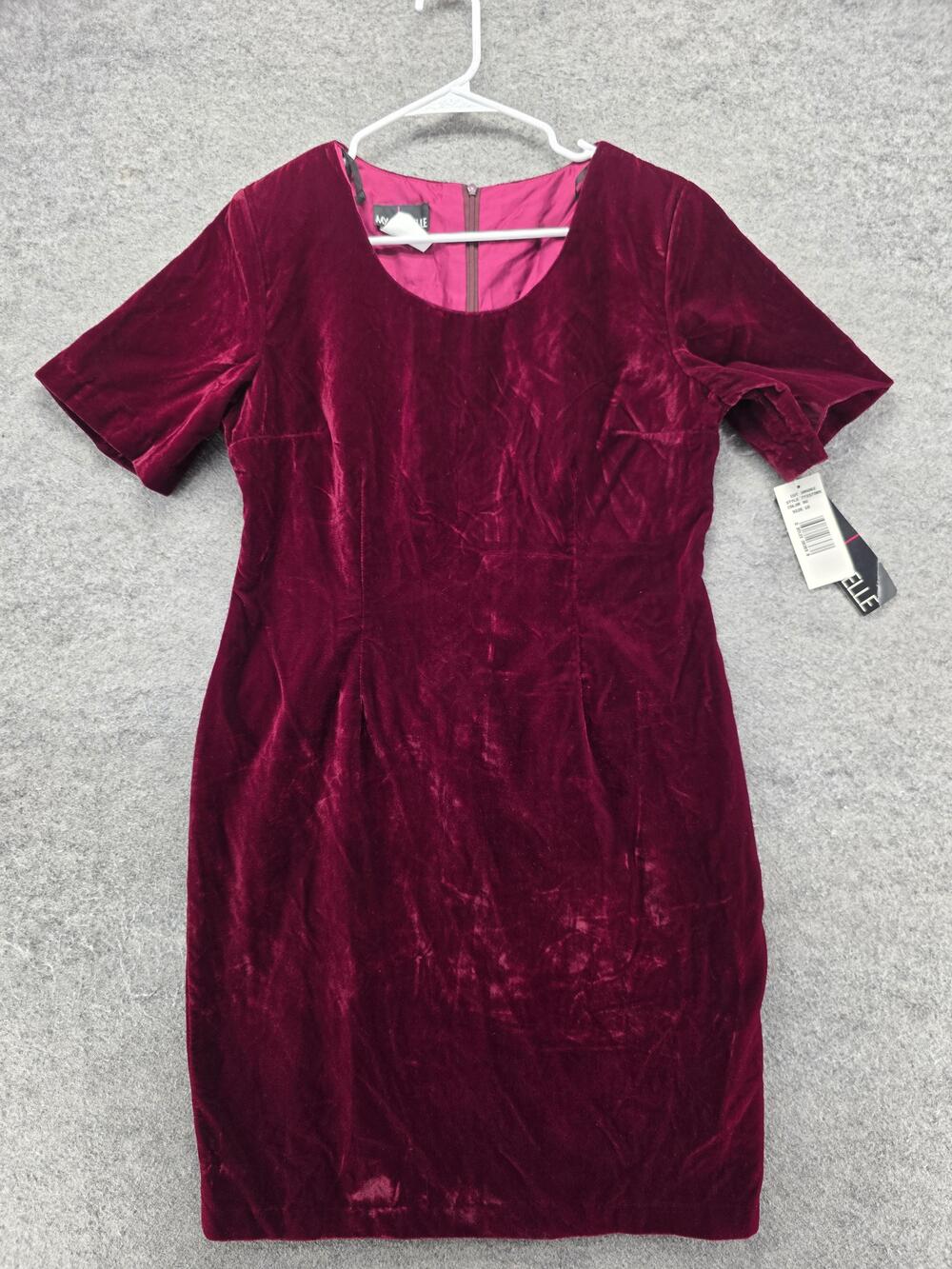 My Michelle Dress Womens 10P Red Sheath Knee Length Scoop Neck Velvet Lined